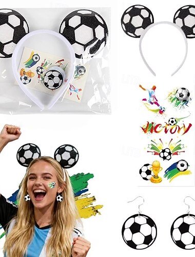  Fan-Set für das globale Sommer-Fußballspiel USA-Kanada-Mexiko 2026, Cheerleading-Accessoires, Fußball-Haarreif, Ohrringe, Tattoo-Aufkleber, Outfits/Accessoires zum Anfeuern und Unterstützen von