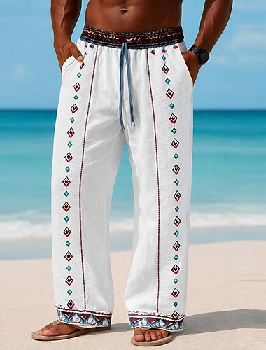  Per uomo Pantaloni di Lino Pantaloni Pantaloni Estivi Pantaloni Larghi Pantaloni da Spiaggia Elastico in vita intrecciata Gamba Dritta Geometrico Comodità Traspirante Lunghezza intera Quotidiano