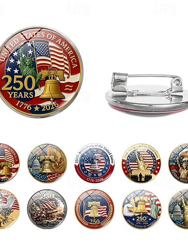  10 st. broschmärken för amerikanska 250-årsjubileum, jacknålar, patriotiska accessoarer för män och kvinnor, 1776-2026, fjärde juli självständighetsdagen