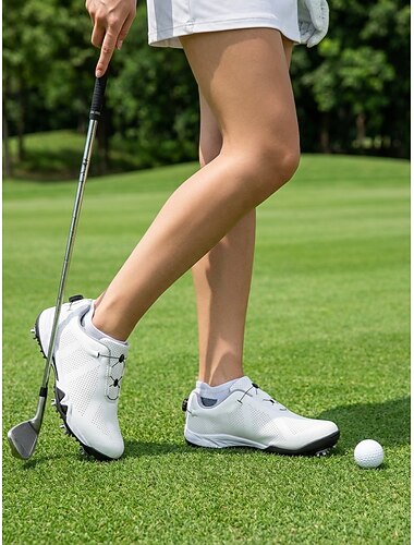  女性用ベージュのプロ仕様ゴルフシューズ、滑り止めスパイクソール付き - 軽量で通気性に優れた快適なアウトドアゴルフ用スポーツシューズ