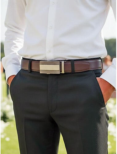 Pánský ráčnový opasek z pravé kůže v černé a hnědé barvě, nastavitelný, na svatební hostinu, dojíždění do kanceláře, na běžné nošení i na společenské příležitosti.