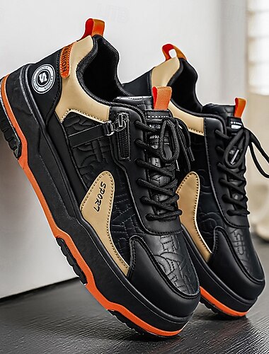  Férfi légáteresztő sportcipő műbőr részletekkel, divatos sport stílus, tökéletes mindennapi használatra, szabadtéri tevékenységekhez és sétákhoz