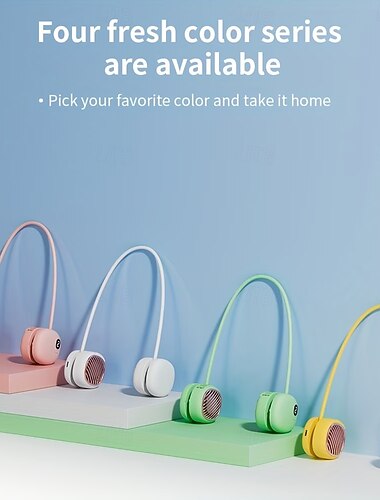  Vifte som bæres på halsen med 5-trinns kjøling, dobbel turboteknologi og ultrastille drift på 40 desibel. Lett og hudvennlig design, ideell for reiser, utendørsaktiviteter og hverdagsbruk.