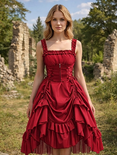  Gothique Victorienne 19ème siècle Longueur thé Robe Sorcière Noble Corset Ajusté & Évasé Col carré Déguisement Femmes Halloween Carnaval Soirée Mascarade Soirée à thème rétro Adulte Robe Toutes