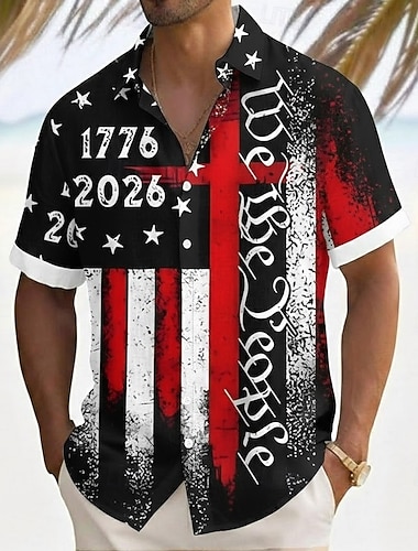  Herren 250. Jahrestag des Unabhängigkeitstages der USA am 4. Juli US Flagge Wir die Leute Hemd Knopfhemd Kurzarm Patriotisch Outdoor Ferien Sommer Frühling Umlegekragen 3D-Druck Hemden mit Kragen