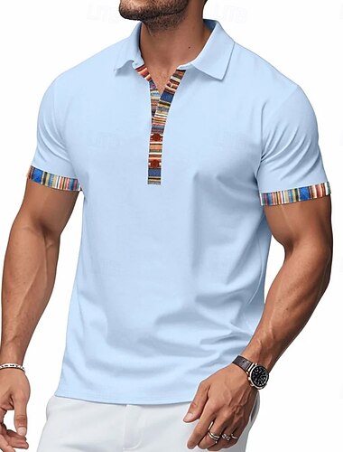  Voor heren Poloshirts Casual Werk Revers Korte mouw Basic Modern Effen Knop Gebreid Lente zomer blauw Zwart Wit Bruin Grijs Poloshirts