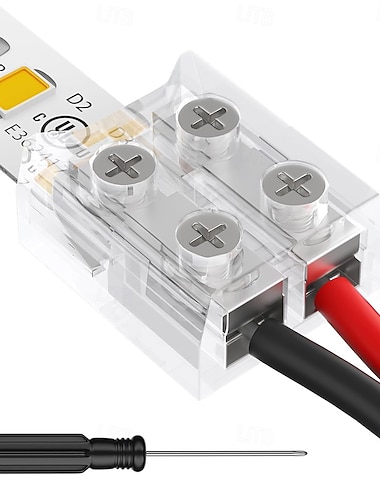 Connecteur LED 2 broches 10 mm sans soudure pour rubans LED transparents, avec tournevis intégré, pour rubans LED monochromes 12 V/24 V, lot de 12.