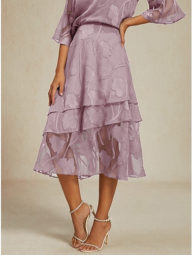 Femmes Jupe en dentelle Élégant Midi Taille Moyenne Jupes Fleuri Floral Ceinture Élastique Dentelle illusion Élastique Quotidien Saint-Valentin Lilas Été Polyester