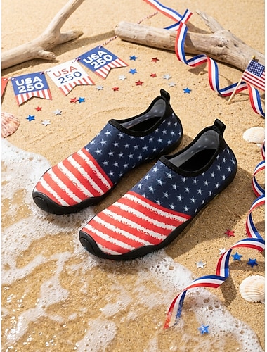  Dameswaterschoenen ter ere van het 250-jarig jubileum van de VS – rood-blauwe patriottische waterschoenen met Amerikaanse vlag, sneldrogend, geschikt voor strand, zwemmen, surfen en varen.