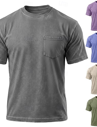  Ανδρικά Μπλουζάκι Πουκάμισο 100% Cotton Acid Wash Μπλουζάκι μπλουζάκι Κοντομάνικο Στρογγυλή Ψηλή Λαιμόκοψη Λαιμόκοψη Καλοκαίρι Άνοιξη Όλες οι εποχές Συμπαγές Χρώμα Βίντατζ Κομψό στυλ street