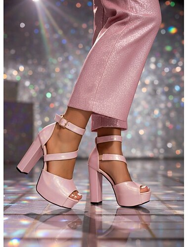  Sandali con plateau da donna color giallo lime brillante glitterato - Sandali alti e massicci in stile discoteca anni '70 con cinturino alla caviglia per feste da ballo retrò e festival musicali