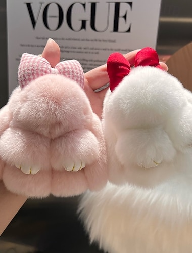  Söpö pörröinen pupu-avaimenperä, pehmeät pehmoiset pupu-reppukoristeet tytöille, minikokoiset pupupääsiäiskorit, lasten syntymäpäivä- ja ystävänpäivälahja, tekoturkispehmolelu-avaimenperätarvikkeet