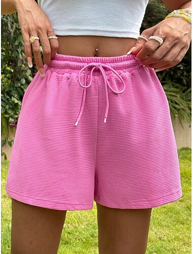  Damen Bermudashorts Chinos Shorts Urlaub Mode Streetwear Kurz Hohe Taille Einfach Elastischer Bund Bequem Komfort Weich Dehnbar Outdoor Straße Alltagskleidung Fuchsie Sommer Frühling Normale Passform