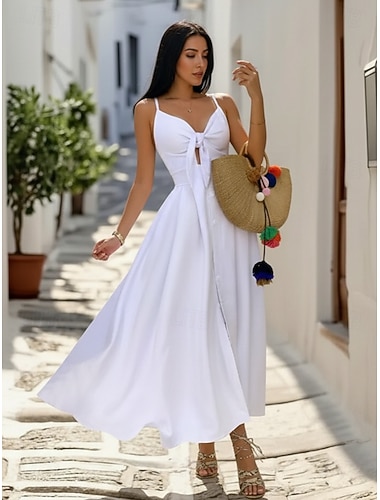  Damen Midikleid Abschlusskleid Schwingkleid Sommerkleid Unterkleid Mode Outdoor Ferien Date Normale Passform Leopard Blume Ärmellos Träger Schwarz Weiß Elfenbein Rote Sommer