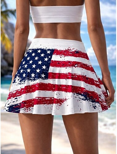  Patriottische rok voor Onafhankelijkheidsdag, vakantierok voor dames, tennisrok, modieuze Hawaïaanse strandkleding, badpakbroekjes, minirokjes met hoge taille, grafische, elastische rokjes, dagelijkse