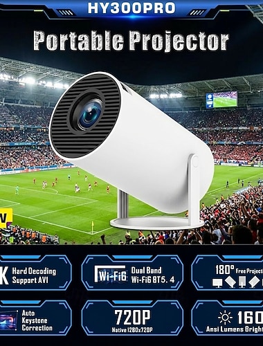  2024 Nieuwe HY300 PRO Intelligente Draagbare Projector Android 13.0 1280 * 720 Resolutie 28 Geheugen WIFI LCD Video 720P Home Theater 4K Projector Bluetooth 5.4 Valentijnsdag Cadeau