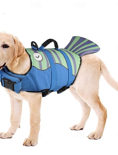  Colete salva-vidas para cães com estampa de tubarão, colete salva-vidas para cães com estampa de sereia, com flutuabilidade superior e alças de resgate para piscina, praia e barco.