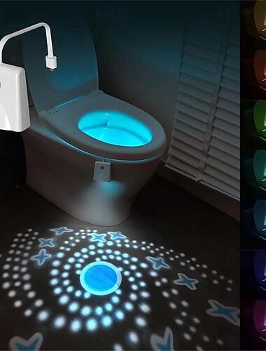  Bevegelsessensor toalettlampe med 16 farger og stjerneprojeksjon, oppladbar LED-nattlampe til badet, morsom gave til kvinner, menn, jenter, gutter