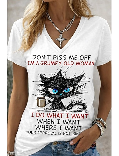  t-shirt da donna con citazioni divertenti e umoristiche, elegante, classica, casual, manica corta, scollo a V, top classici, per tutti i giorni, per uscire, per il fine settimana, blu, bianco, rosso,