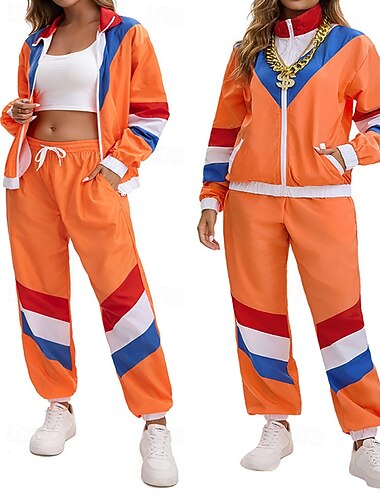  Unisex Fußball-Sommer 80er-Jahre-Sportbekleidung Global Match Taschen Reißverschluss Farbblock Sportbekleidungsset Sommer Frühling Herbst Orange Fitnesstraining Aufführung Joggen