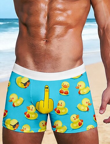  Homens Animal Pato Divertido Cuecas Boxer Elásticas Calção de Banho Shorts de natação boxer Havaiana Engraçado Casual Casa férias na praia Cintura elástica Absorção de umidade Roupa íntima respirável