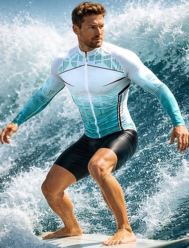  Miesten Vakio Ihottumissuoja Uimapaita Kaltevuus Geometria Värien estäminen Sulkea jnk vetoketju UPF50+ UV suoja Nopea kuivuminen Pitkähihainen Uima-asut Rash guard -suojapaita Lainelautailu Melonta