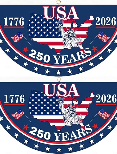  2 Stück U.S. 250. Jubiläumsflagge 1,5x3 FT 1776-2026 Fan-Flags Wimpel-Flagge patriotische Sterne Garten-Schilder hängende Dekoration für draußen Eingangstür Veranda Willkommens-Hintergrund mit