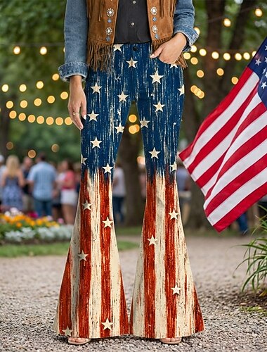  250-årsjubileum USA Retro / vintage 70-talet Byxa Bell Bottom byxor Hippie Disk Hög midja Sicksack Maskeradkläder Dam Maskerad 4 juli Fest Självständighetsdagen Vuxna Byxor