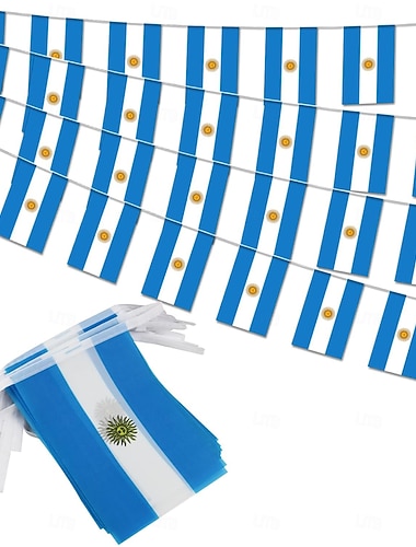  Argentinische Wimpelkette mit 50 Flaggen für die Fußball-Weltmeisterschaft (14 Meter), ideal für Dekorationen in Schulen, auf Partys und bei Sportveranstaltungen.