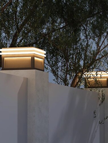  Solar-Pfostenleuchte, IP65 wasserdicht, Außenleuchte mit LED-Solarstrom, Lampen, Aluminium- und Glas-Pfostenkappen, schwarz, quadratisch, für den Außenbereich, Haus und Garten