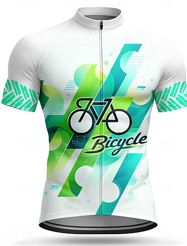  בגדי ריקוד גברים חולצת ג'רסי לרכיבה גיאומטרי אופנייים שרוולים קצרים אופנייים ג'רזי צמרות עם 3 כיסים אחוריים עמידות UV ייבוש מהיר עם כיסים רוכסן קדמי ספורט תלתן ביגוד