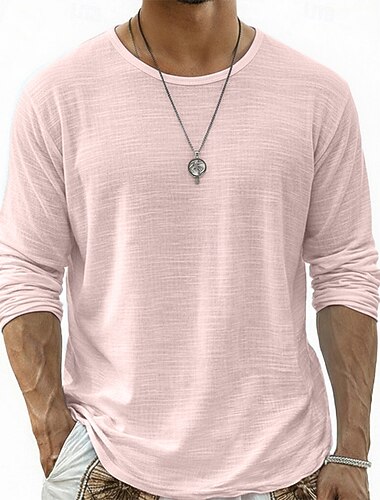  Per uomo Maglietta Maglietta in lino Manica Lunga Girocollo Estate Primavera Tutte le stagioni Tinta unica Semplice Quotidiano Casual Stile da Strada Puro Casuale All'aperto Streetwear Blu Nero Bianco