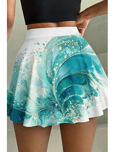  Dames Vakantierok Tennisskirt Modieus Hawaii Strand Kleding Badmoe Broekjes Mini Hoge taille Rokken Bloemig Grafisch Abstract Rekbaar Dagelijks Strand Groen / Wit Zomer 95% polyester, 5% spandex