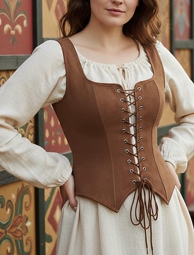  Médiéval Renaissance Cottagecore Corset Corsage Pirate Viking Paysan À lacets Déguisement Femmes Celtique Fantaisie Halloween Carnaval Performance LARP Foire de la Renaissance Adulte Corset