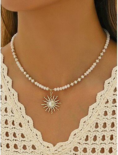  Damen-Halskette mit Sonnenanhänger im Boho-Stil – aus Legierung und Perlen, in verschiedenen Farben erhältlich, perfekt für Freizeit und Strandurlaub