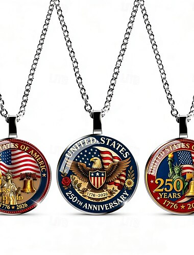  Conjunto de colar comemorativo do 250º aniversário dos EUA com 3 peças – pingente de águia 2D e bandeira americana, joia comemorativa patriótica, item colecionável 1776-2026, Dia da Independência, 4 de julho, presente para quem demonstra orgulho dos EUA