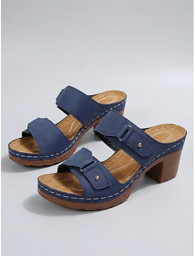  Dámské ležérní sandály na robustním podpatku – pohodlné nazouvací sandály pro každodenní nošení, zahradní párty a neformální výlety