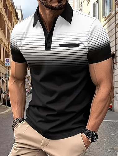  Herren Farbverlauf Polo Poloshirts Kurzarm Polo-Shirts Hemden mit Kragen Business-Casual Outdoor Athleisure Alltagskleidung 3D-Druck Knöpfe Frühling & Sommer Blau Schwarz Purpur