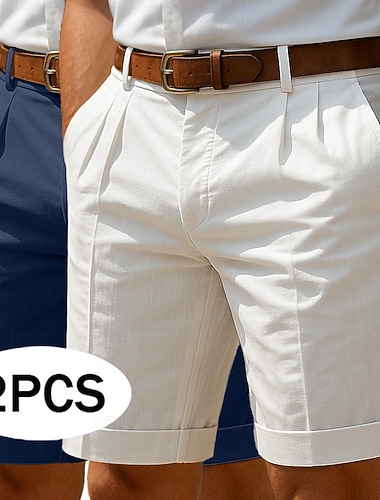  Herren Shorts Leinenshorts Schicke Shorts Sommershorts Strandshorts Tasche Elastischer Bund Gerader Schnitt Einfach Komfort Atmungsaktiv Knielang Lässig Täglich Ferien Mode Geschäftlich Weiß + Grün