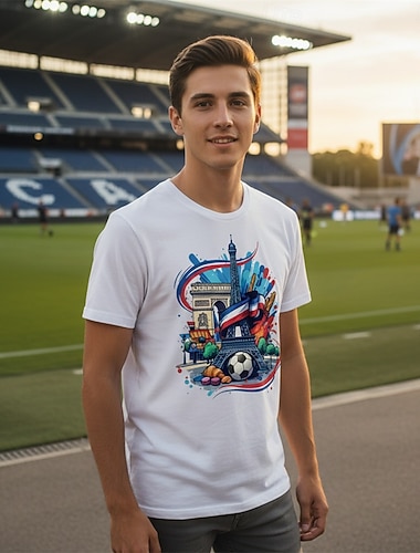  Weltfußball Sportbekleidung Grafisches T-Stück American Football Französischer Fußballfan Patriotisch T-Shirt Ärmel für Herren Erwachsene 3D-Druck  für Party Sport im Freien