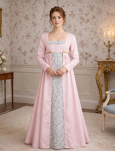  Renaissance 19ème siècle Période de la Régence Robe Manches longues Princesse Dame Fleuri Deux Pièces Déguisement Femmes Royal Halloween Carnaval Mascarade Foire de la Renaissance Soirée à thème rétro