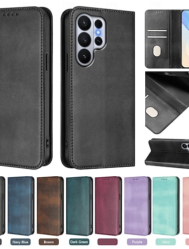  Handy Hülle Handyhüllen Für Samsung Galaxy S26 S26 Ultra Plus Brieftaschenhülle Mit Ständer Unterstützt kabelloses Laden Kartenfach Retro TPU PU-Leder