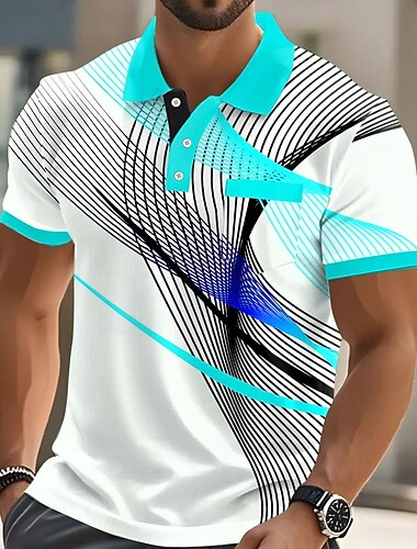  Per uomo Geometrico Polo Manica Corta Magliette polo Camicie con Colletto Business Casual All'aperto Athleisure Abbigliamento quotidiano Stampa 3D Bottoni Primavera & Estate Blu azzurro cielo Giallo