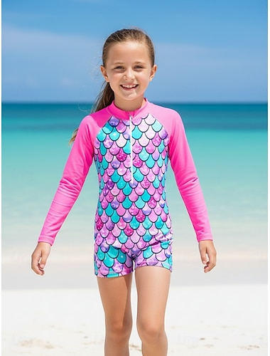  Bambini Ragazze Costume da bagno All'aperto Spiaggia Grafico Vacanza Tropicale Moda Cerniera Costumi da bagno Dai 4 anni in su Estate Blu Rosa chiaro