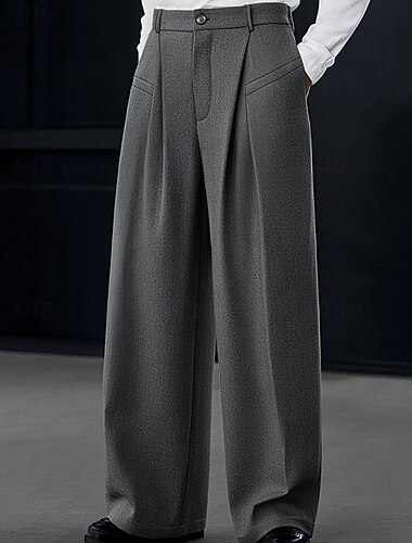  رجالي بنطلونات بدلة جيب Buttons سهل راحة متنفس مكتمل الطول الأماكن المفتوحة ملابس الشارع عمل أنيق العطلة أسود رمادي غير مطاطي