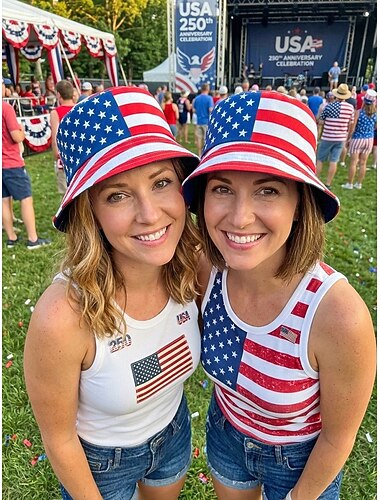  Dam patriotisk mönstrad polyesterhatt med bred brätte, tryckt, solhatt för USA:s 250-årsjubileum, självständighetsdagen, vardagskläder och resor/semester