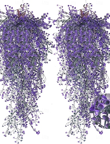  4 künstliche Hängepflanzen aus UV-beständigem Kunststoff mit Ranken, Blättern und Blumen zur Wanddekoration für den Frühling, drinnen und draußen, Schlafzimmer und Wohnung.
