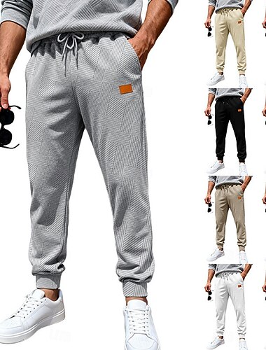  Herren Jogginghose Jogger Hose Freizeithose strukturierte Hose Kordelzug Elastischer Bund Einfarbig Geometrisch Komfort Volle Länge Täglich Outdoor Streetwear Mode Klassicher Stil Schwarz Weiß Dehnbar