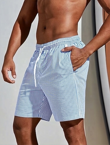  Herre Geometrisk Stripet Badeshorts Surfeshorts Medium Midje Business Casual utendørs Feriereise Hverdag Sidelommer Mesh fôr Elastisk snøring i midjen Designer Klær