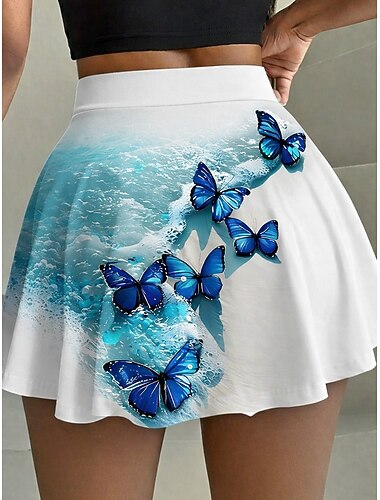  Dames Vakantierok Tennisskirt Elegant Modieus Hawaii Strand Kleding Mini Hoge taille Rokken Bloemig Grafisch Rekbaar Dagelijks Groen / Wit Zomer 95% polyester, 5% spandex